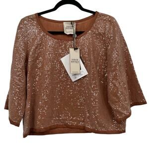 Garage Nouveau Oversized XS Boxy Top Sequin Holiday Copper Brown Metallic Blouse